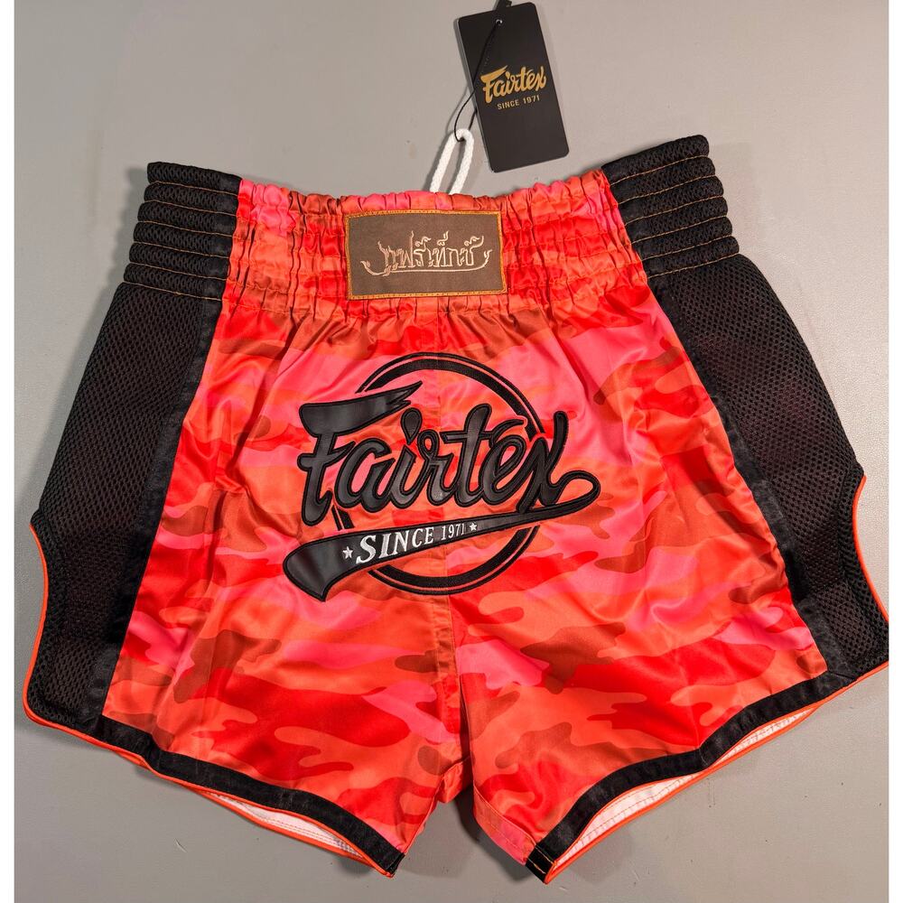 Fairtex BS1711 Red Camo Slim Cut Muay Thai Boxing Short Red Camo Medium